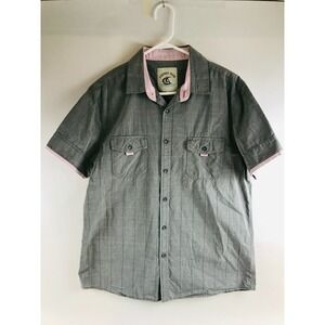 Coevals Club Shirt Men's Size Large Gray Pink Check Two Front Pockets Button Up